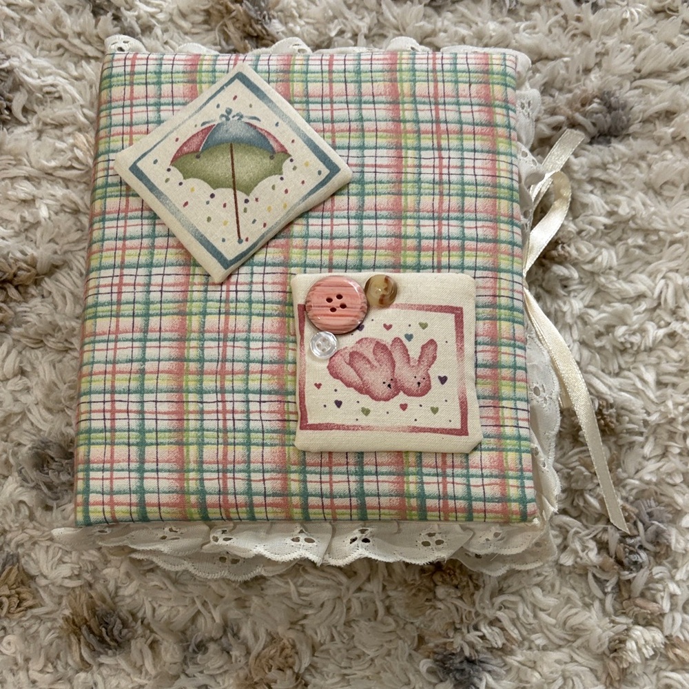 Plaid Fabric Photo Album with Lace Trim